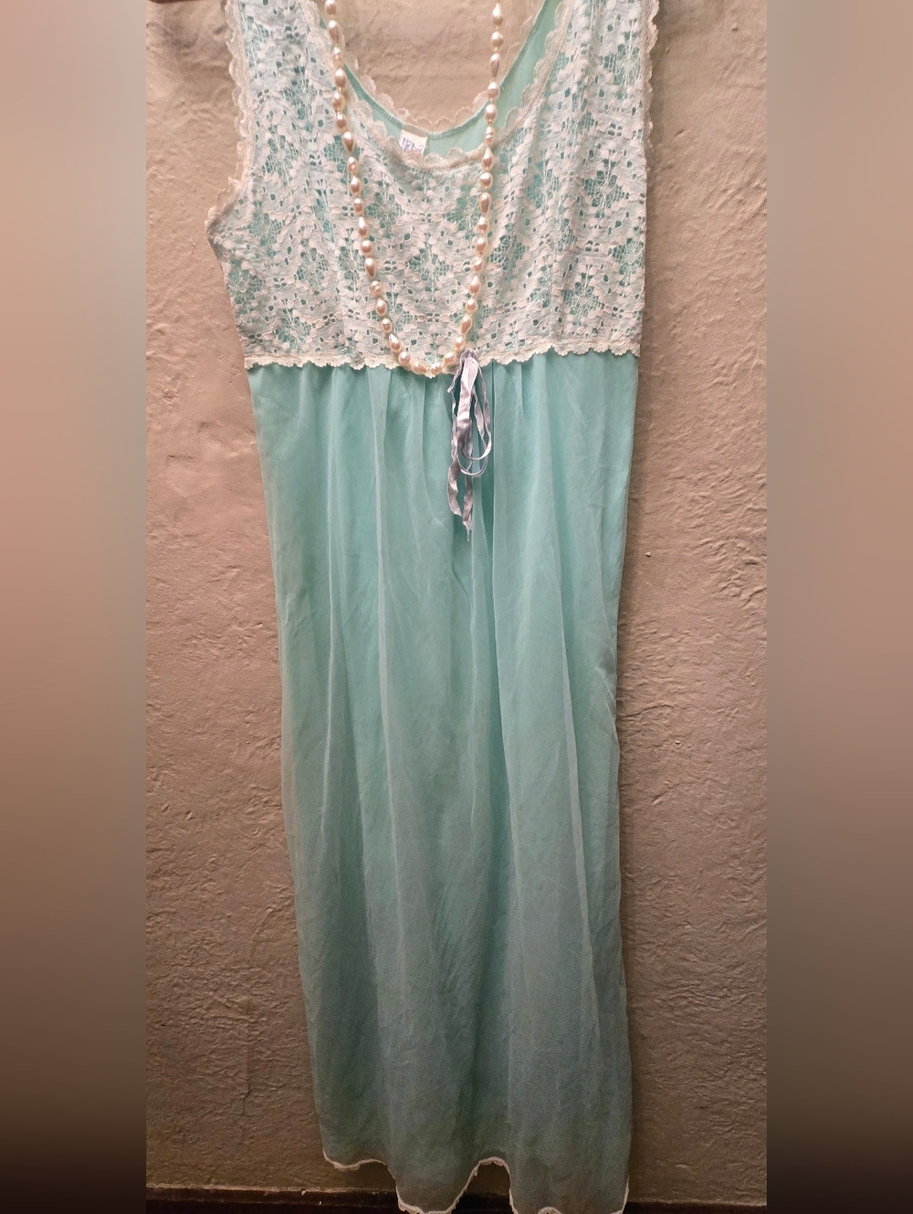 Vintage Mint Green Lace Nightgown Dress Fairycore Cottagecore Lingerie